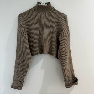 Zara Brown Ribbed Cowl Turtleneck Sweater